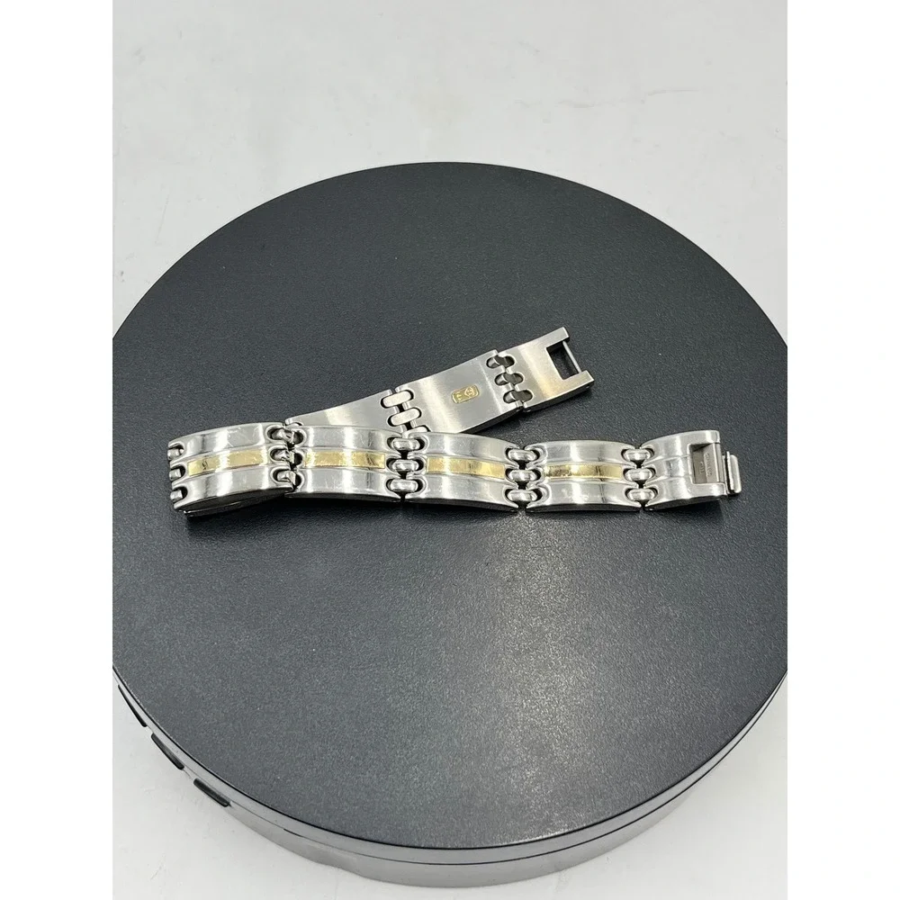 Designer Signed Stainless Steel and‎ 14K Yellow Gold Accents Bracelet